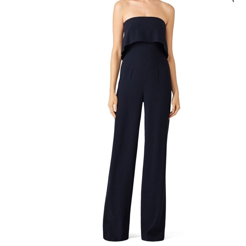 Monique Lhuillier Navy Strapless Jumpsuit